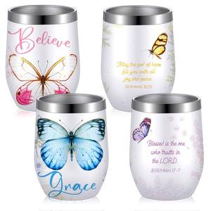 lot 86418 image: Baderke 4 Pcs 12 oz Christian Gifts for Women, Stainless Steel Blessed Butterfly Coffee Mug Christian Butterfly Tumbler Vacuum Insulated Religious Butterfly Gifts for Women Men Employee Church