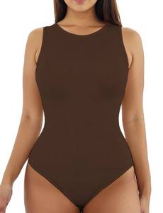 lot 86421 image: AURUZA Shapewear Bodysuits for Women Tummy Control Ribbed Seamless Sleeveless Body Suit Halter Neck Tank Top Body Shaper Tops, M, Coffee