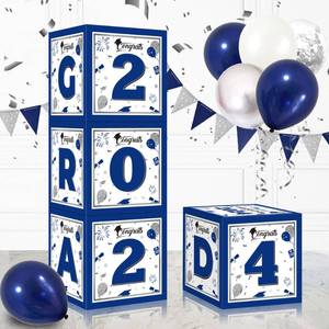 lot 86427 image: Graduation Decorations Class of 2024, 4 Pcs Blue and Silve Graduation Balloon Boxes, 2024 Graduation Decorations, High School and College Graduation Party Decorations Supplies