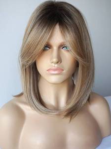 lot 86436 image: Wigs for white women blonde bob wig medium length wigs for women blonde with dark roots Synthetic wig for white Women (Blobde mixed bob)