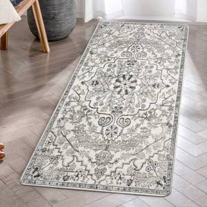 lot 86439 image: Lahome Bohemian Floral Medallion Runner Rug - 2x4 Beige Non Skid Laundry Room Rug Runner Hallway Runner, Distressed Soft Machine Washable Indoor Accent Carpet Runner for Bedside Entryway