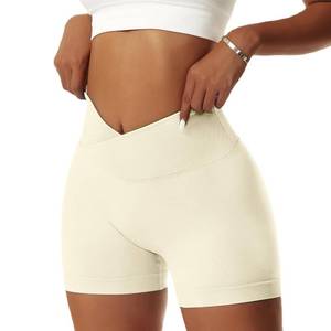 lot 86442 image: Vertvie Womens Workout Gym Shorts Booty V Cross Spandex Yoga Biker Shorts Scrunch Butt High Waisted Athletic Leggings (Beige,Small)