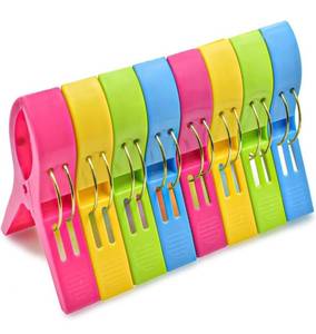 lot 82740 image: JABINCO Beach Towel Clips Chair Clips Towel Holder,Plastic Clothes Pegs Hanging Clip Clamps, Yellow,Blue,Green,red (Pack of 8)s