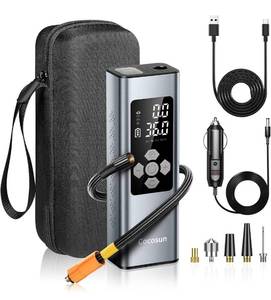 lot 82743 image: Cocosun Tire Inflator Portable Air Compressor, 2X Faster Inflation 9400mAh Battery & 12V DC Cord Car Tire Pump with LCD Display, 150PSI Electric Air Pump for Car SUV MPV RV Bike Ball,Silver