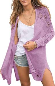 lot 82745 image: Misassy Womens Open Front Knit Sheer Cardigans Summer Boho Lightweight Long Sleeve Kimono Long Sweater Purple Appears Large