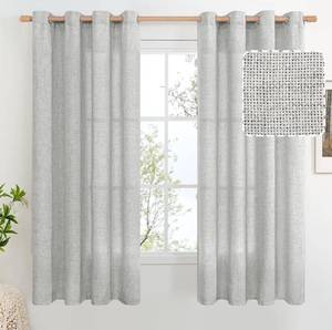 lot 82746 image: BGment Bedroom Curtains 63 Inches Length 2 Panels Set, Curtains for Bedroom Light Filtering Look Like Linen Texture Burlap Drapes, Each Window Curtains 52 Inch Wide, Light Grey