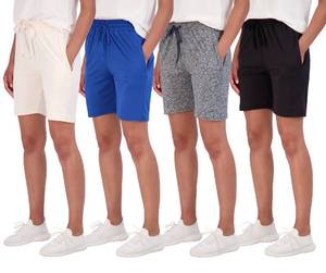 lot 82747 image: Real Essentials 4 Pack Womens Bermuda Active Casual Lounge Athletic Dry Fit Shorts for Women Knee Length Summer Exercise Teens Pull on Pockets Running Sport Short Tennis Workout Gym - Set 4, S