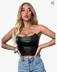 lot 83406 image: Milumia Women PU Faux Leather Tube Top Strapless Sleeveless Zip Back Crop Top 3XL