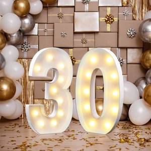 lot 83417 image: Retisee 3.3ft Number Decoration Marquee White Light Up Numbers Balloons Frame Giant 13 16 18 21 25 30 40 60 70 Numbers Sign for Birthday Anniversary Wedding Party Supplies (30 Style)