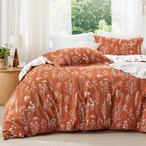 lot 83429 image: Bedsure Queen Comforter Set - Terracotta Comforter, Cute Floral Bedding Comforter Sets, 3 Pieces, 1 Soft Reversible Botanical Flowers Comforter and 2 Pillow Shams