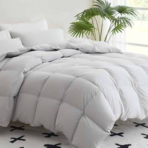 lot 83435 image: CYMULA California King Goose Feather Down Comforter, Medium Warm Down Duvet Insert, Fluffy Bedding 69 Oz Down Filled with 8 Corner Tabs, Grey Solid Comforter for All Seasons (96x104)