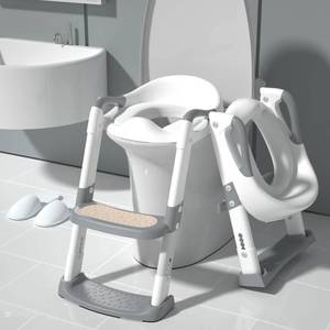 lot 83436 image: GLAF Potty Training Toilet Seat for Toddler Potty Chair with Step Stools Ladder for Boys Girls 2 in 1 Adjustable Kids Potty Seat with Anti-Slip Pads Comfortable Cushion (Grey)