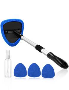lot 83446 image: AstroAI Windshield Cleaner, Car Windshield Cleaning Tool Inside with 4 Reusable and Washable Microfiber Pads and Extendable Handle Auto Glass Wiper Kit, Blue