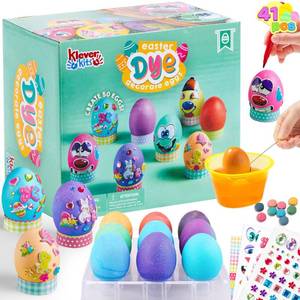 lot 83453 image: Klever 41 Pcs Easter Egg Decorating DIY Kit with Dye Tablets and Easter Stickers, Coloring Dyeing Set for Kids Easter Theme Party, Egg Hunt Creativity Activity