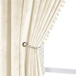 lot 83454 image: VANASEE Pompom Velvet Curtains for Bedroom Rod Pocket 52x84 inch Soft Blackout Window Curtains Room Darkening Drape Light Blocking for Living Room 2 Panels,Ivory