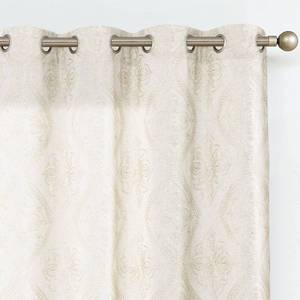lot 83460 image: jinchan Sheer Curtains for Living Room Embroidered Grommet Top Voile Curtain Medallion Damask Pattern Leafy Drapery Light Filtering Bedroom Farmhouse Country 2 Panels 84 Inch Length Gold on Ivory