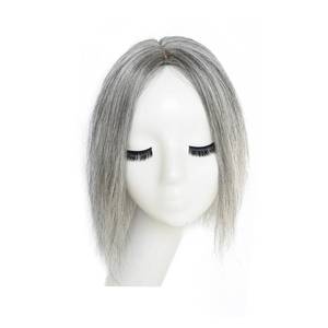 lot 83462 image: viviaBella Clip in Human Hair Toppers No Bangs Seamless Hairpiece for Women Thick Silk Base Topper for Thicking Hair (5.15.1� 10inch,Pepper Salt)
