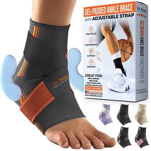 lot 83465 image: DR. BRACE� Elite Ankle Brace with Adjustable Strap and 2X Gel Pad For Ankle Support and Pain Relief, Ankle Brace For Sprained Ankle, Plantar Fasciitis, Ankle Pain (Grey-Orange, Large)