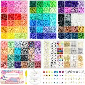 lot 83492 image: Bracelet Making Kit Clay Beads, 16000pcs 96 Colors Polymer Heishi Beads Bulk Set with Letter Friendship Bracelet Beads Charms Elastic Strings for Girls DIY Arts and Crafts Kids Jewelry Making Gifts