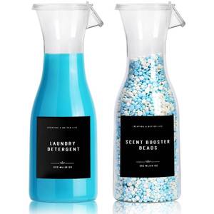 lot 83501 image: GIXSEGIE Laundry Detergent Dispenser Bottle 20oz with Waterproof Label for Laundry Detergent Soap Fabric Softener Bleach Scent Booster Beads, Sturdy PET Bottle for Laundry Room Decor 2 Pack Black
