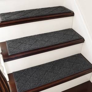 lot 83502 image: COSY HOMEER Edging Stair Treads Non-Slip Carpet Mat 28inX9in Indoor Stair Runners for Wooden Steps, Edging Stair Rugs for Kids and Dogs, 100% Polyester TPE Backing (4pc, Black)