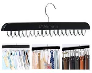 lot 83509 image: 20 Hooks Hangers Space Saving, Universal Belt Hanger, Bra Hanger for Closet, Large Capacity Holder Foldable Wood Organizer and Storage for Tie, Scarf, Tank Top, etc