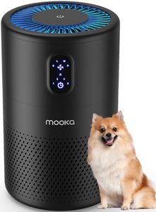 lot 83513 image: MOOKA Air Purifiers for Home Large Room up to 1076 ft�, H13 True HEPA Air Filter Cleaner, Odor Eliminator, Remove Smoke Dust Pollen Pet Dander, Night Light(Available for California)-Black - Retail $75.99