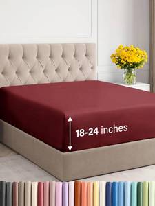 lot 83517 image: Extra Deep Queen Fitted Sheet - Hotel Luxury Single Fitted Sheet Only - Easily Fits 18 inch to 24 inch Mattress - Soft, Wrinkle Free, Breathable & Comfy Extra Deep Pockets Burgundy Fitted Sheet