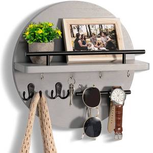 lot 83522 image: Key Holder for Wall Decorative with Shelf and Hooks, Unique Mail Organizer Wall Mount with Sunglasses Holder, Cute Circular Design Entryway Key Rack Hanger, Rustic Home Decor Boho Wall Decor (grey)