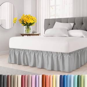 lot 83528 image: Wrap Around Dust Ruffle Bed Skirt - Light Grey - for Queen Size Beds with 15 in. Drop - Easy Fit Elastic Strap - Pleated Bedskirt with Brushed Fabric - Wrinkle Free, Machine Wash - by CGK Linens