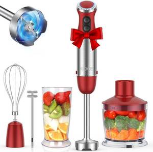 lot 83532 image: KOIOS 5-in-1 Hand Immersion Blender, 1000W 12 Speed Handheld Blender, Copper Motor Stainless Steel Blade Stick Blender,600ml Mixing Beaker,500ml Food Processor, Whisk, Milk Frother, Non-BPA, Red1
