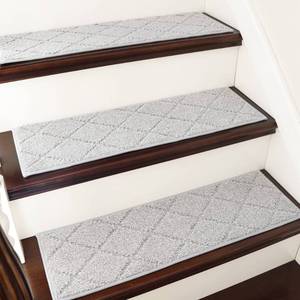 lot 83533 image: COSY HOMEER Edging Stair Treads Non-Slip Carpet Mat 28inX9in Indoor Stair Runners for Wooden Steps, Edging Stair Rugs for Kids and Dogs, 100% Polyester TPE Backing (4pc, Grey)