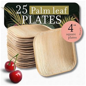 lot 83535 image: brheez Palm Leaf Disposable Plates - 25 Pack 4 Eco-Friendly, Sturdy & Biodegradable Bamboo Plates for Parties, Weddings - Oven Safe, Leakproof for Appetizers, Desserts