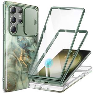 lot 83544 image: GVIEWIN for Samsung Galaxy S23 Ultra Case with Slide Camera Cover, Built-in Screen Protector 2 Front Frames Military Grade Shockproof, Marble Phone Case Fit S23 Ultra 6.8, PearlescentGold