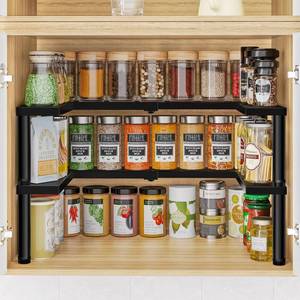 lot 83554 image: THYGIFTREE Spice Rack Organizer for Cabinet Expandable Metal Seasoning Organization Height Adjustable 2 Tier Spice Storage Shelf for Cupboard Pantry