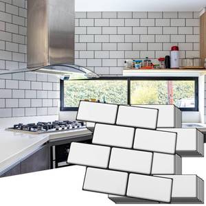 lot 83555 image: Art3d Peel and Stick Backsplash, 14x12 Subway Tiles, White Faux Ceramic Tiles (10 Tiles, Thicker Version)