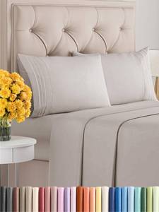 lot 83556 image: Queen Size 4 Piece Sheet Set - Comfy Breathable & Cooling Sheets - Hotel Luxury Bed Sheets for Women & Men - Deep Pockets, Easy-Fit, Soft & Wrinkle Free Sheets - Light Grey Oeko-Tex Bed Sheet Set