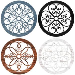 lot 83575 image: Yulejo 4 Pcs Thicken Rustic Wall Decor Farmhouse Wall Art Wooden Hollow Carved Design Decor Rustic Round Wall Art for Living Room Bedroom Hallway Decor Kitchen Wall (Colorful,9.8 x 9.8 Inch)
