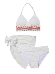 lot 84239 image: Verdusa Girls 3 Piece Halter Bikini Sets Bathing Suit with Cover Up Skirt White 11-12Y