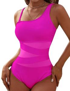 lot 84243 image: Blooming Jelly Womens Sexy One Piece Bathing Suits One Shoulder Swimsuits Slimming Mesh Swimwear(Small,Deep Pink)