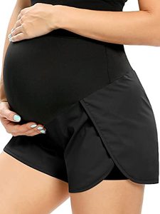 lot 84245 image: AMPOSH Womens Maternity Quick-Dry Workout Shorts Athletic Running Yoga Shorts with Pocket(Black, L)