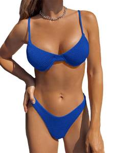 lot 84251 image: QWINEER Womens Underwire High Cut Bikini Set Bathing Suits 2 Piece Swimsuits 2024 Blue XL