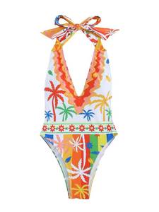 lot 84264 image: GORGLITTER Womens Allover Print One Piece Swimsuit Backless Sleeveless Thong Bikini Swimwear Multicolor Tropical Large