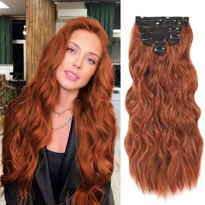lot 84267 image: NAYOO Clip in Hair Extensions for Women 20 Inch Long Wavy Curly Copper Red Hair Extension Full Head Synthetic Hair Extension Hairpieces(6PCS,Copper Red)