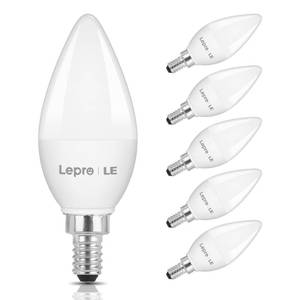 lot 84290 image: Lepro E12 LED Candelabra Light Bulbs, 5.5 watt, 40 watt Equivalent C37 B11 Ceiling Fan Bulb Chandelier Bulbs, 2700 Kelvin Warm White Type B Small Base Candle Lights, Frosted Plastic Shell, 6-Pack