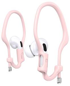 lot 84297 image: Haireca AirPod Ear Hooks Adjustable for AirPods Pro 1, 2, AirPods 1, 2, 3, Added Velvet Storage Pouch Ergonomic Comfortable Fit, Silicone Anti-Slip Over Ear Clips Sports Grip (Large, Pink)