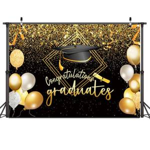 lot 84307 image: Dudaacvt 10x8ft 2024 Class Graduation Photography Backdrop Black and Gold Bachelor Cap Balloon Grad Congrats Party Banner Background for Picture Photo Photobooth Decoration