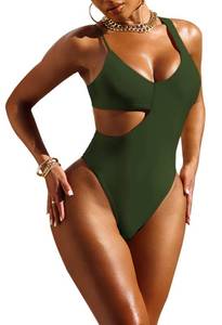 lot 84308 image: Pink Queen Sexy One Piece Bathing Suit for Women Cutout High Waisted Tummy Control Swimsuit Monokini Army Green S
