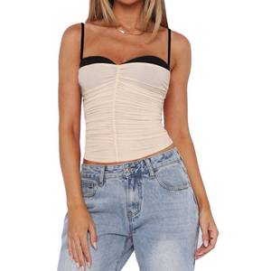 lot 84310 image: Womens Spaghetti Strap Tank Top Sexy Camisole Lace Trim Backless Cami Bustier Shirt Y2K Summer Going Out Tops (US, Alpha, Small, Regular, Regular, A Beige)