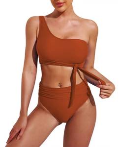 lot 84313 image: Pink Queen Womens High Waist Bating Suit 2 Piece Bandeau Bikini High Cut Cheeky Swimsuit Burnt Orange M